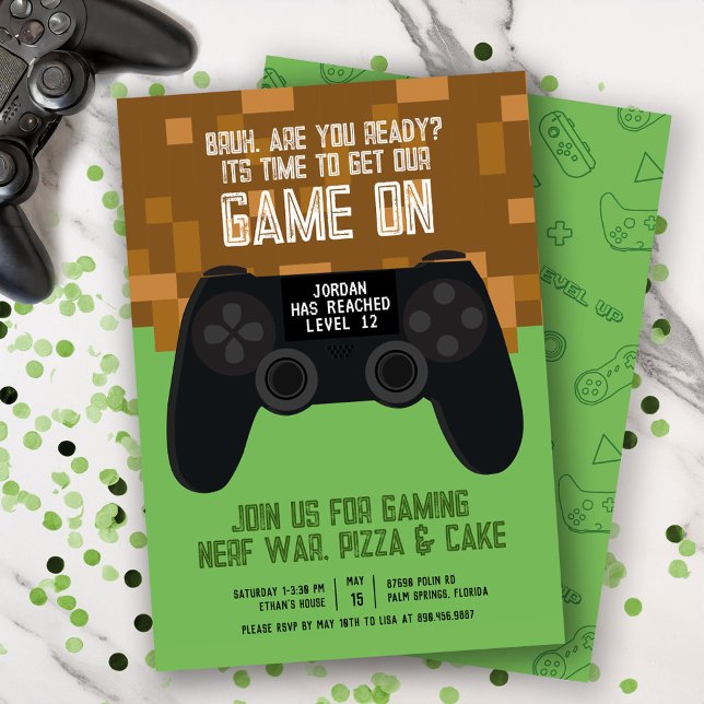 Bruh Game On Pixel Party Birthday Invitation (Creator Uploaded)