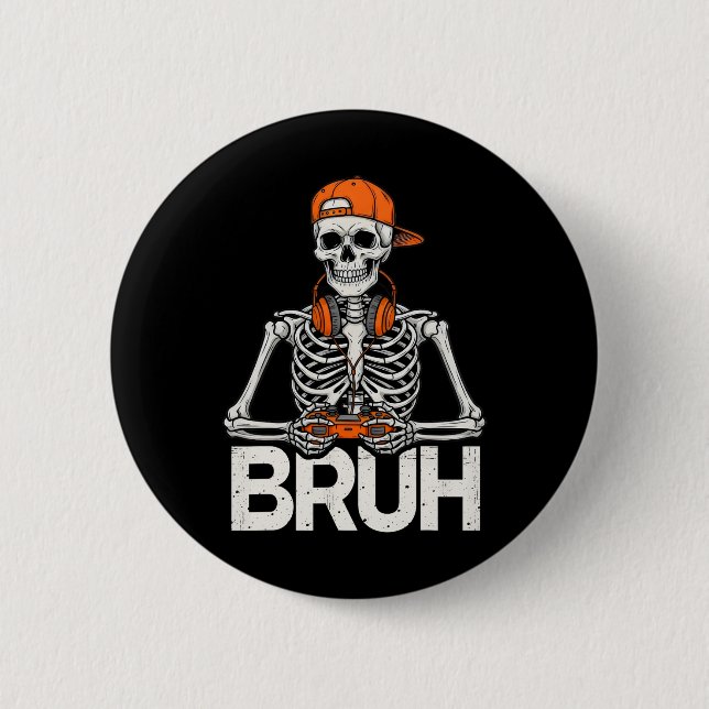 Bruh Gamer Skeleton Halloween Video Game Controlle Button (Front)