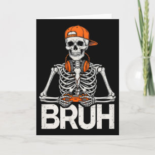 Bruh Gamer Skeleton Halloween Video Game Controlle Card