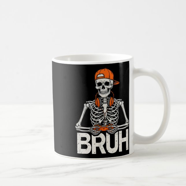 Bruh Gamer Skeleton Halloween Video Game Controlle Coffee Mug (Right)