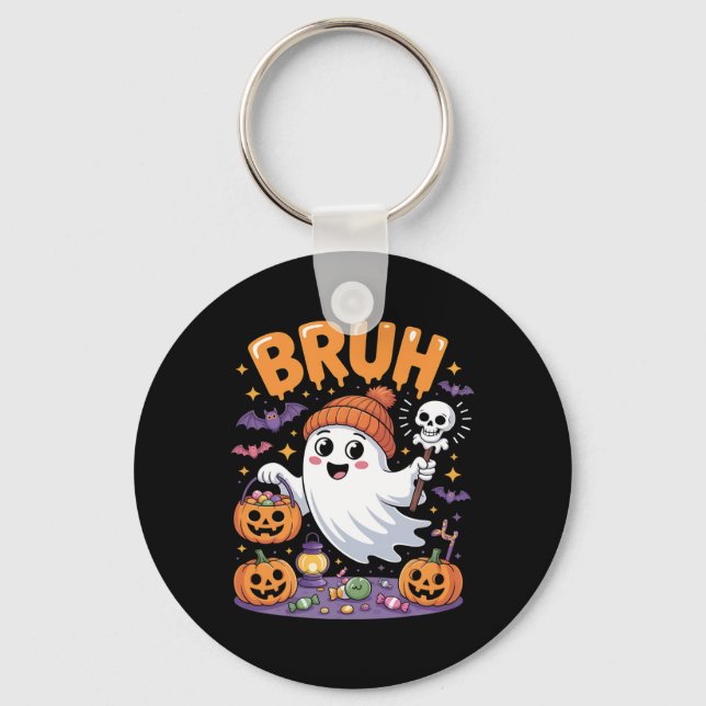 Bruh Ghost Halloween Candy Cute Ghost Kids  Keychain (Front)