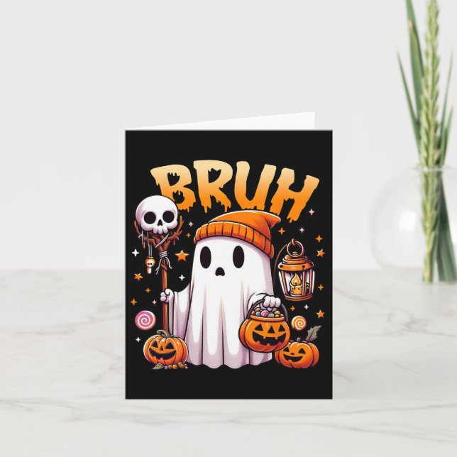Bruh Ghost Halloween Cute Ghost Trick Or Treat Can Card (Front)