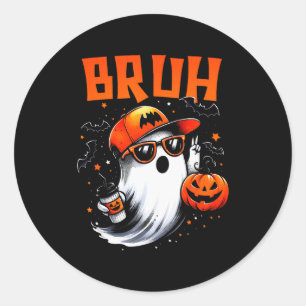 Bruh Ghost Halloween Cute Ghost Trick Or Treat Can Classic Round Sticker