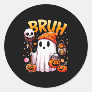 Bruh Ghost Halloween Cute Ghost Trick Or Treat Can Classic Round Sticker