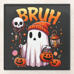 Bruh Ghost Halloween Cute Ghost Trick Or Treat Glass Coaster