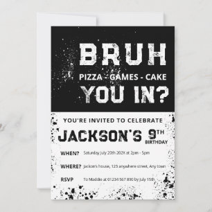 BRUH Grunge Paint Splatter Boy Birthday Invitation