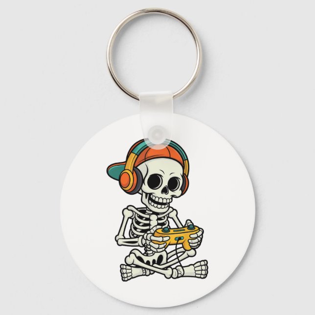 Bruh Halloween Boys Kids Gamer Mens Skeleton Video Keychain (Front)