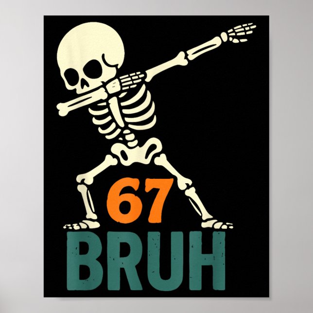 Bruh Halloween Meme Numbers Six Seven Skeleton Fun Poster (Front)