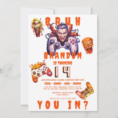 BRUH Halloween Teen Birthday Video Game Sleepover Invitation