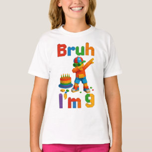 Bruh I’m 9 Block Party – Funny Kid’s Birthday T-Shirt
