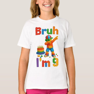 Bruh I’m 9 Block Party – Funny Kid’s Birthday T-Shirt
