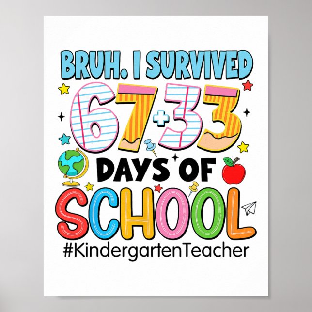 Bruh I Survived 67+33 Days Of School Kindergarten  Poster (Front)