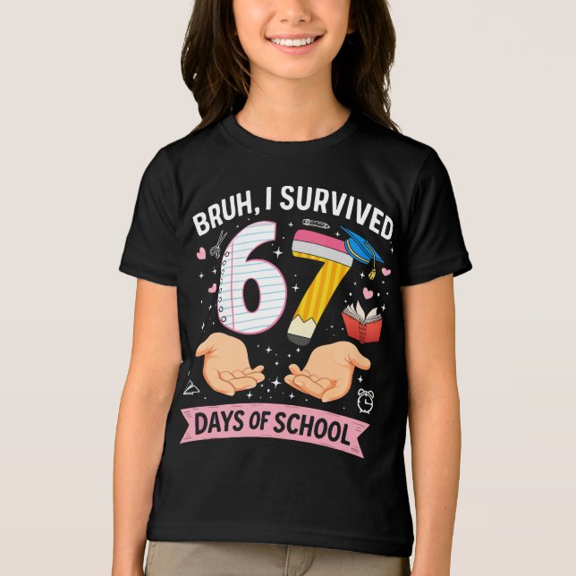 Bruh I survived 67 days of school Tri-Blend Shirt (Front)