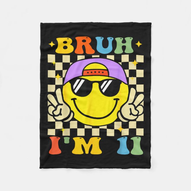 Bruh I'm 11 Years Old Purple Birthday Boys 11th Bi Fleece Blanket (Front)