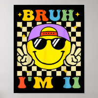 Bruh I'm 11 Years Old Purple Birthday Boys 11th Bi