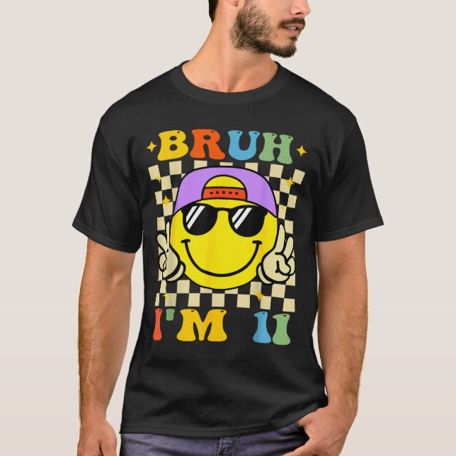 Bruh I'm 11 Years Old Purple Birthday Boys 11th Bi T-Shirt (Front)