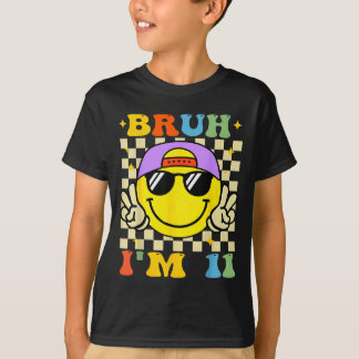 Bruh I'm 11 Years Old Purple Birthday Boys 11th Bi T-Shirt