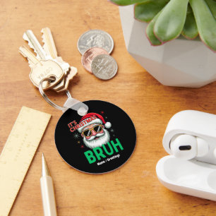 Bruh It’s Christmas Retro Santa Meme Funny Xmas Keychain