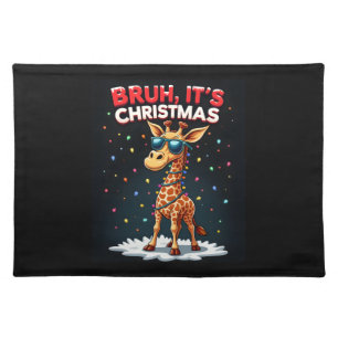 Bruh It's Christmas Giraffe Funny Dabbing Long Sle Cloth Placemat