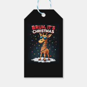 Bruh It's Christmas Giraffe Funny Dabbing Long Sle Gift Tags