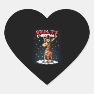 Bruh It's Christmas Giraffe Funny Dabbing Long Sle Heart Sticker