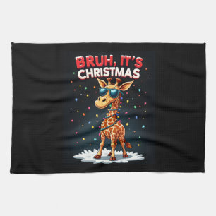 Bruh It's Christmas Giraffe Funny Dabbing Long Sle Kitchen Towel