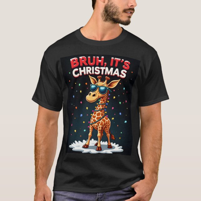 Bruh It's Christmas Giraffe Funny Dabbing Long Sle T-Shirt (Front)