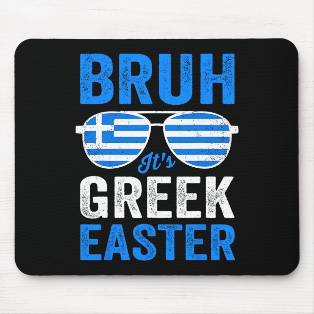Bruh It's Greek Easter Funny Retro Greek Easter Bo Mouse Pad (Front)