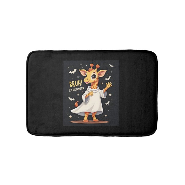 Bruh Its Halloween Funny Dabbing Ghost Giraffe Lon Bath Mat (Front)