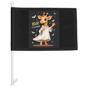 Bruh Its Halloween Funny Dabbing Ghost Giraffe Lon Car Flag