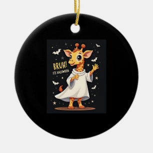 Bruh Its Halloween Funny Dabbing Ghost Giraffe Lon Ceramic Ornament