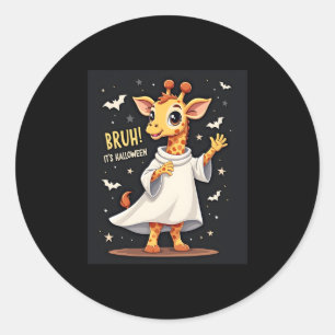 Bruh Its Halloween Funny Dabbing Ghost Giraffe Lon Classic Round Sticker