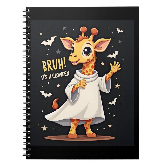 Bruh Its Halloween Funny Dabbing Ghost Giraffe Lon Notebook (Front)