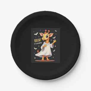 Bruh Its Halloween Funny Dabbing Ghost Giraffe Lon Paper Plates