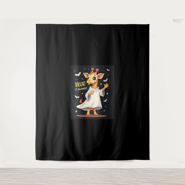 Bruh Its Halloween Funny Dabbing Ghost Giraffe Lon Tapestry (Front)