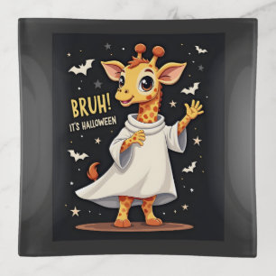 Bruh Its Halloween Funny Dabbing Ghost Giraffe Lon Trinket Tray