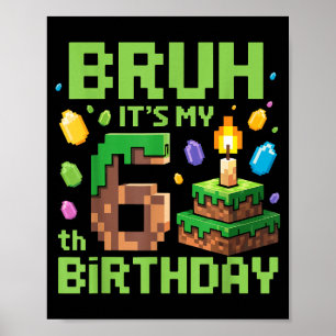 Bruh It's My 6th Birthday Funny Birthday Boy Game Poster