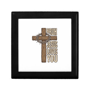 Bruh Jesus Loves You Cross Vintage Christian Vecto Gift Box
