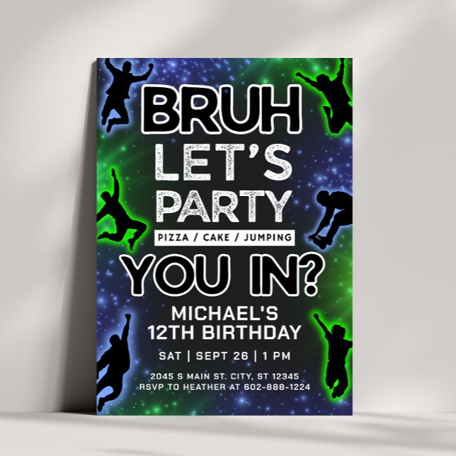 Bruh Jump Trampoline Park Glow Birthday Invitation (Creator Uploaded)