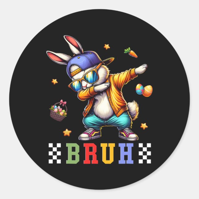 Bruh Meme Easter Day Funny Bunny Eggs Teens Boys K Classic Round Sticker (Front)