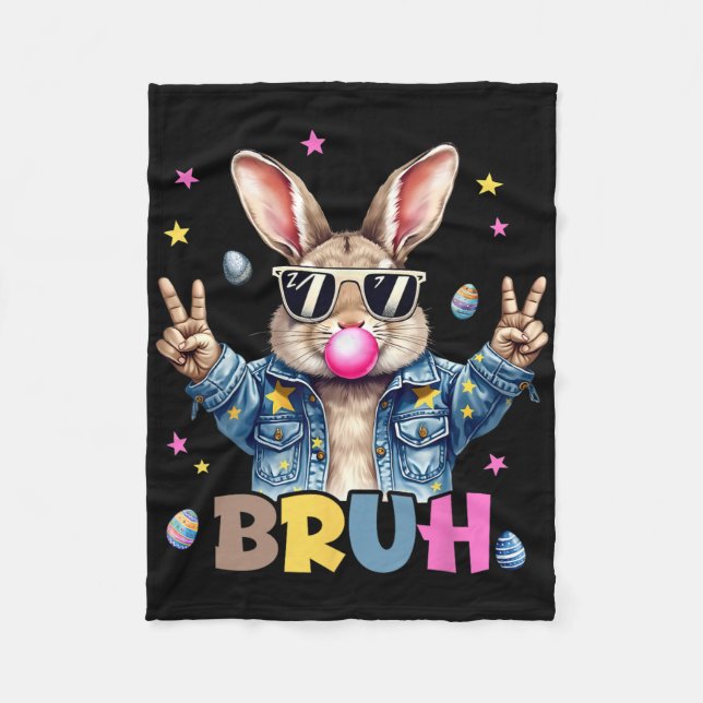 Bruh Meme Easter Day Funny Bunny Eggs Teens Boys K Fleece Blanket (Front)