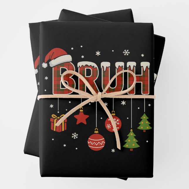 Bruh Meme Funny Bro Greeting Christmas Wrapping Paper Sheets (In situ)