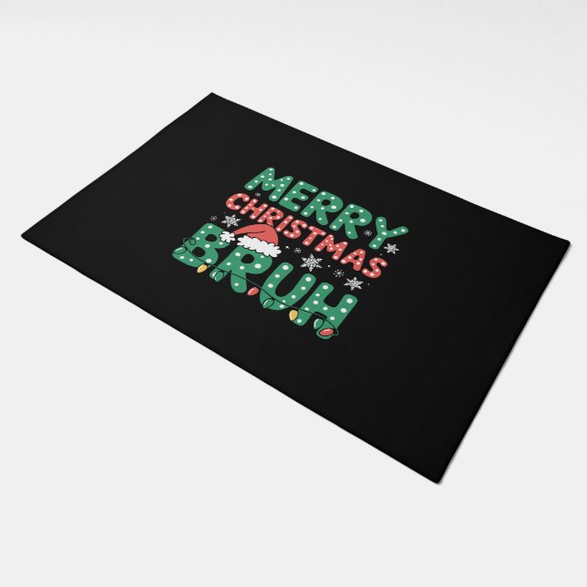 Bruh Meme Funny Saying Bro Greeting Christmas  Doormat (Angled)