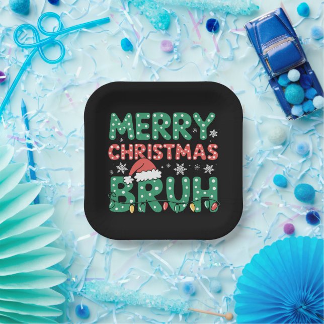Bruh Meme Funny Saying Bro Greeting Christmas  Paper Plates (Party)