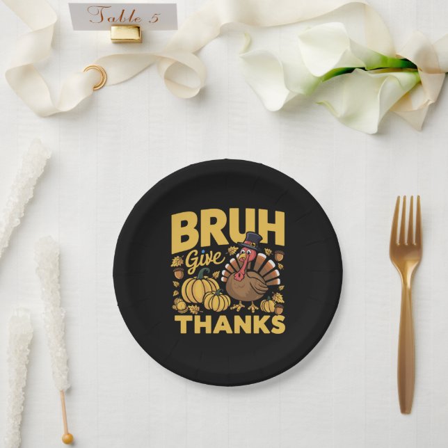 Bruh Meme Funny Thanksgiving Turkey Thankful Paper Plates (Wedding)