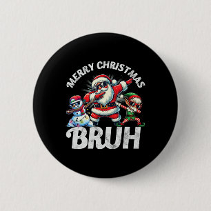 Bruh Meme Santa Dabbing Through The Snow Christmas Button