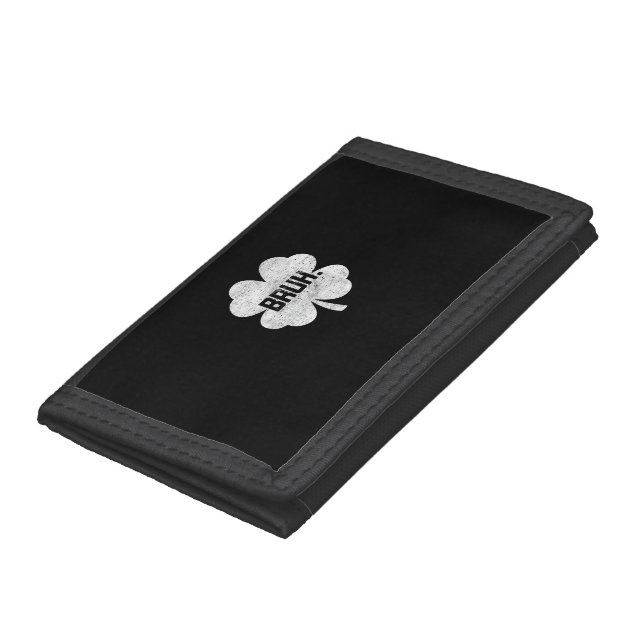 Bruh Meme Shamrock Funny St Patricks Day Teens Boy Trifold Wallet (Bottom)