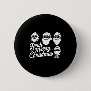 Bruh Merry Christmas Funny Santa Pajama Teens Boys Button