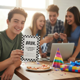 Bruh modern black and white checkerd boys birthday invitation