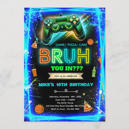 Bruh neon birthday invitation